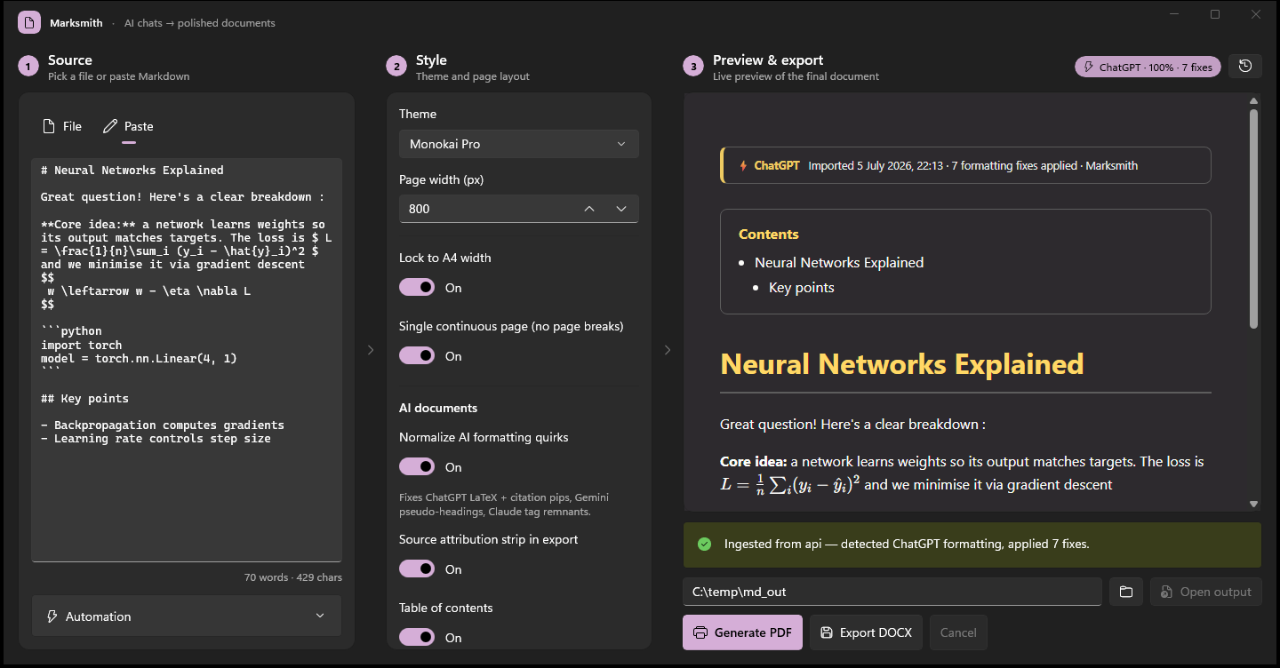 MarkSmith AI prompt detection and citation cleanup tool